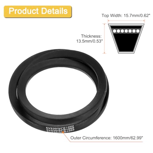 uxcell 5V630 V-Belt, Classic Wrapped Rubber V-Belt 63" Outside Circumference x 0.62" Width x 0.53" Height for Industrial Machinery Equipment, Black - size: 5V630