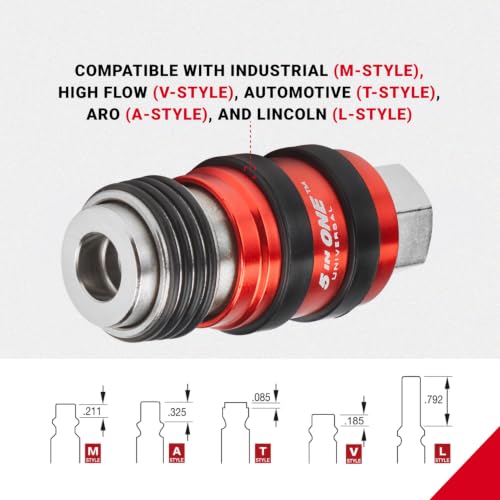 Milton 1750 Safety Exhaust Coupler, 1/4" body, 1/4" FNPT (Pack of 5) Red