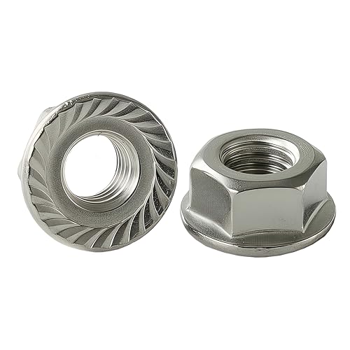 M6x1mm Metric Serrated Hex Flange Nuts, 304 Stainless Steel (A2-70), DIN 6923, Bright Finish, 50PCS - color: Silver, size: Silver M6 x 1mm