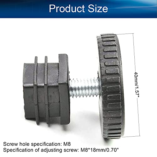 MroMax 16 Sets Adjustable Leveling Feet 20 x 20mm Plastic Metal Square Tube Insert Kit M8 Thread Glide Leveler for Home Office Table Desk Leg Black - color: 16pcs, size: 20x20mm