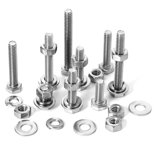 1/4-20 Hex Bolts Assortment Kit, with Hex Nuts, Flat & Lock Washers Set - size: 1/2" to 2"
