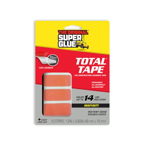 Super Glue, Total Tape Roll, Strong Indoor & Outdoor Construction Adhesive, Holds 300 lbs. per Roll, Permanent Bonding, All-Weather, Mesh Reinforced, Easy-to-Use Double-Sided Tape (Strip)