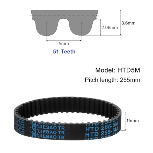 uxcell 3pcs HTD-5M Rubber Timing Belt 51 Teeth, 255mm Pitch Length x 15mm Width x 3.6mm Height, Closed Loop Pulley Timing Belt - size: 255mm
