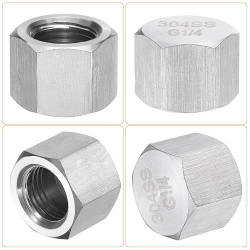 uxcell 4pcs Hex End Cap 304 Stainless Steel Nut with Washer, G1/4" Female Thread Pipe Fitting, Gas Line Water Line Stop Valve Cap Tubing Ends for Plumbing Fittings, Silver Tone - size: G1/4"