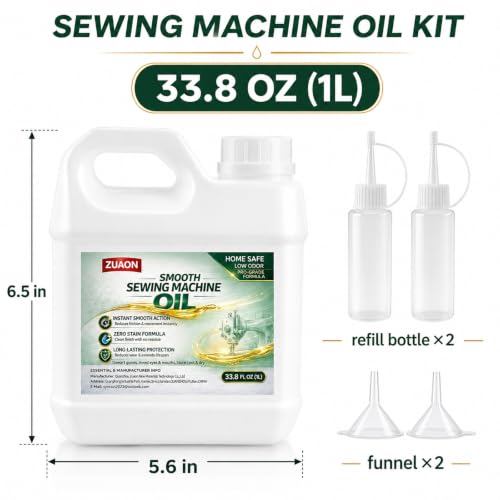 33.8oz Sewing Machine Oil Kit, Machine Lubricating Oil with Refill Bottles and Funnels for Sewing Machines Moving Parts, Sergers, Overlock, Embroidery Machines, Textile Machines, Sewing Supplies - size: 32oz