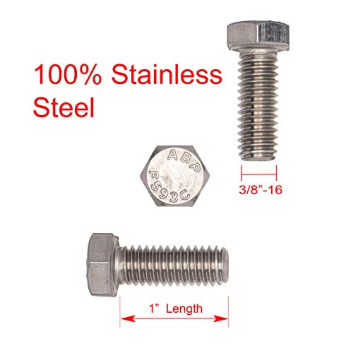 Bolt Dropper 3/8"-16 x 1 (25 Pack) Hex Head Bolt, 18-8 (304) Stainless Steel Corrosion Resistant Commercial Grade Bolts Versatile Choose Size - size: 3/8"-16 x 1"