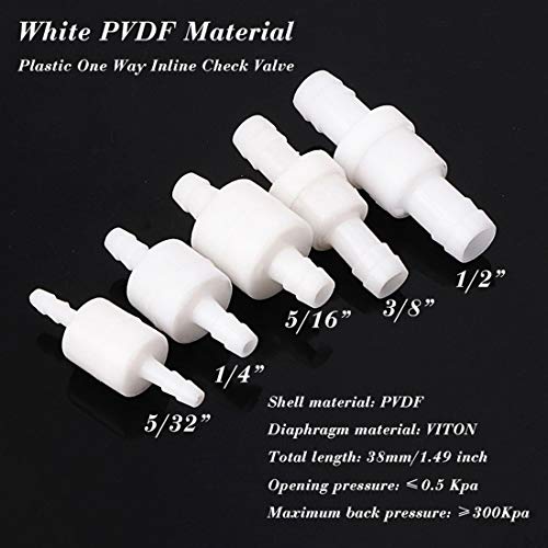 Quickun 1/4" One Way Inline Check Valve, Non Return Hose Barb, Ozone Resistance Plastic Valve for Fuel Oil Water Gas Pump Air, 5 Pcs - size: 1/4 inch