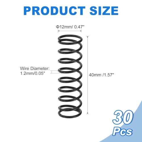 uxcell 30Pcs Compression Spring 12mm OD 1.2mm Wire Size 40mm Free Length - color: Black, size: 12mm x 1.2mm x 40mm