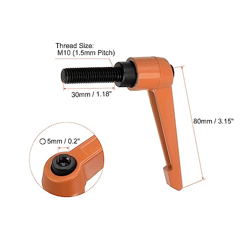 HARFINGTON 4pcs Adjustable Clamping Lever Handles M10 x 30mm Male Thread Bolt Knobs Rotating Screw Locking Quick Release Ratchet Push Button Handle, Orange - size: M10 x 30mm
