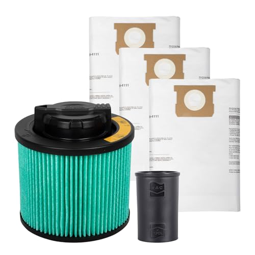 DEWALT Shop Vac HEPA Filter Replacement, 3-Pack Dust Bags & Tool Adapter - style: DXVA19-0502