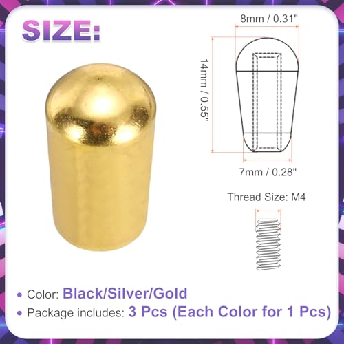MECCANIXITY 3Pcs Guitar Toggle Switch Tip M4 Threaded, Black/Silver/Gold - color: Black/Silver/Gold, size: M4