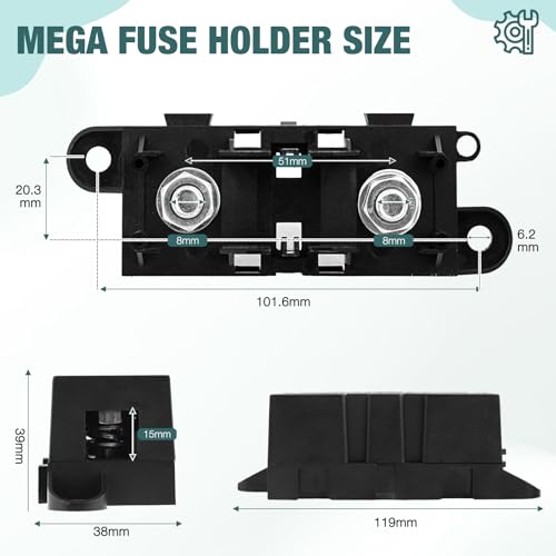 Mega Fuse Holder Pack of 2, AMG MEGA Fuse Holder with Cover, MEGA Car Fuses Holders ANM Automotive Mega Fuses Holders for Cars, Trucks, Caravans, Buses by XIOGZAXI