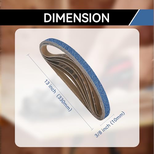 3/8x13 Inch Sanding Belts 36 Pcs 6 Grits Sizes (6 Each of 60/80/100/120/180/240 Grits) Heavy Duty Belt Sander Zirconia Belt Sander Paper for Wood, Metal, Stainless Steel, Cars, and Furniture - size: 3/8x13 inch