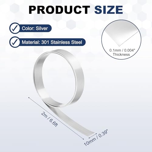 MECCANIXITY 301 Stainless Steel Foil Roll 0.1mmx10mmx2m Silver - size: 0.1mm x 10mm x 2m