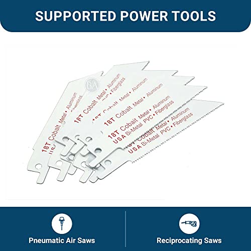 Benchmark Abrasives 4" Bi-Metal Reciprocating Cobalt Saw Blades Set, Flexible 18TPI Saw Blades for Pruning Cutting Wood, Metal, Plastic, Rubber, PVC (10 Pack) (18 TPI) - style: 18 TPI