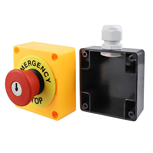 1NC 22mm Red Mushroom Emergency Stop Push Button Switch Key Reset AC 660V 10A Switch Station Box