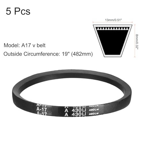 uxcell 5Pcs A17 Classic Wrapped Rubber V-Belt, 19" Lo x 0.51" W x 0.32" H - size: A17