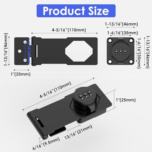 Cabinet Locks with Combination, Hasp Locks, Black - color: Black
