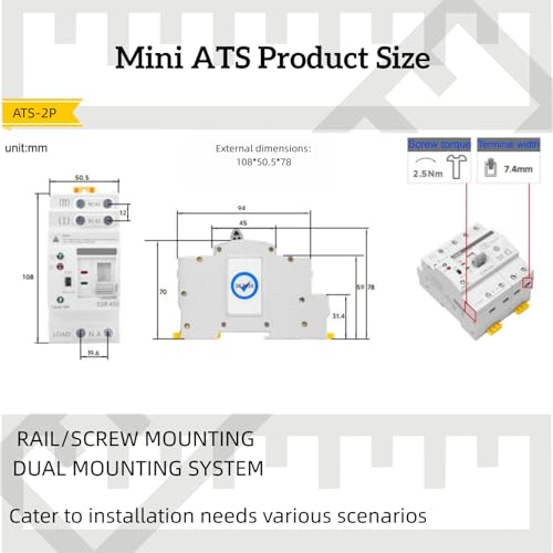 AC110V 63A 2P ATS Automatic/Manual Transfer Switch - size: ATS-110V-63A-2P