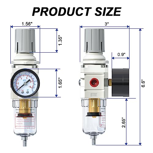 AIRZOE 1/4" NPT Air Compressor Filter & Pressure Regulator Combo AW2000-02 - color: Semi-Auto Drain/White, size: 1/4"NPT
