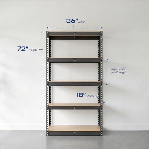 MonsterRax Modular 5-Tier Steel Garage Shelving Rack, Gray (18x36x72) - color: Hammertone, size: 18" x 36" x 72"