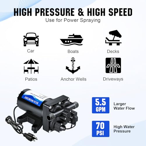 ECO-WORTHY 110V AC Fresh Transfer Diaphragm Water Pump On Demand 5.5GPM 70PSI High Pressure Water Booster Pump 110 Volt with Pressure Switch for Irrigation Garden Hose Sprinkler Home RV - color: Black 7