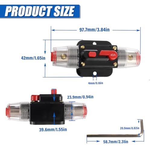 BOJACK 40A Audio Inline Circuit Breaker Reset Fuse Holder 12-24V DC - size: 40A
