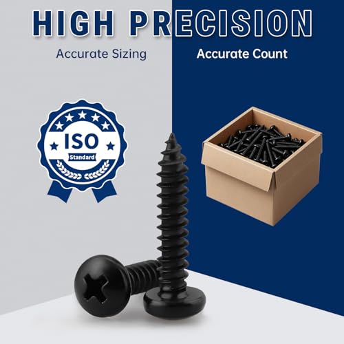 #10 x 3/4" (50 Pack) Stainless Steel Pan Head Self Tapping Screws, 304 SS (18-8) Black Coated, Phillips Drive Round Head Corrosion Resistant Screws for Wood & Sheet Metal - size: #10 x 3/4"