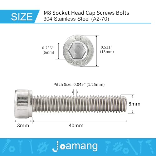 M8-1.25 x 40mm Socket Head Cap Screws Bolt, 304 Stainless Steel (A2-70), Metric Allen Hex Drive, Bright Finish, Fully Threaded, Quantity 10 - size: M8 x 40mm(10PCS)