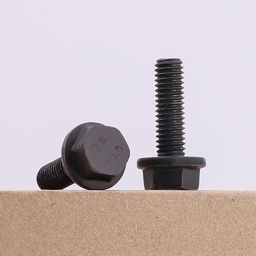 M12-1.75 x 30mm (8 pcs) Flanged Hex Bolt Screws Black Oxide Finish, 10.9 Grade Alloy Steel, Large Flange Washer Head Bolt, DIN6921/GB5789, Full Thread - size: M12-1.75 x 30mm