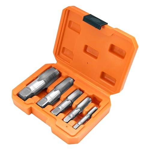 HFS(R) 5PCS NPT Pipe Tap Set, 1/8", 1/4", 3/8", 1/2" and 3/4", with Plastic Case for for Accurate Threads, Assorted Plumbers Mechanics DIY Thread Cutting Tools - size: 5PCS:1/8",1/4",3/8",1/2",3/4"
