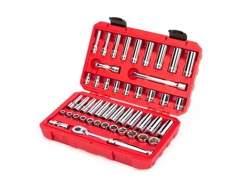 TEKTON 3/8 Inch Drive 6-Point Socket and Ratchet Set, 46-Piece (5/16-3/4 in., 8-19 mm) | SKT15301 (Pack of 4) - size: 46-Piece (8-19 mm) - Pack of 4
