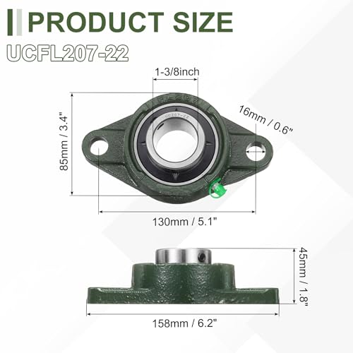 uxcell UCFL207-22 Pillow Block Bearings, 1-3/8 in Bore Chrome Steel, ABEC3 - size: UCFL207-22 (Bore 1-3/8")