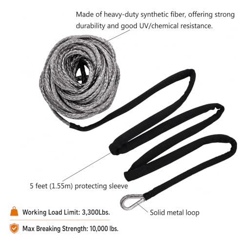 Ucreative 1/4" x 50' Synthetic Winch Rope Gray - color: Gray, size: 1/4 Inch x 50 Feet