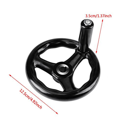 Hilitand 3 Spoke Round Hand Wheel, Electric Wood Bakelite Three Hand Wheel 12x125mm for Lathe Milling Machine Black