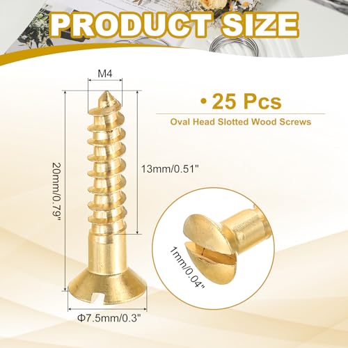 PATIKIL M4 x 20mm Slotted Wood Screw, 25 Pack Solid Brass Oval Head - size: M4x20mm