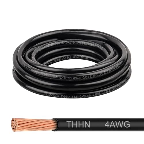 THHN Wire 4 Gauge 10 FT, 4 AWG Stranded OFC Copper Electrical Building Wire with Nylon Jacket PVC Insulation, Rated 600V for Residential, Industrial, CNC, Ground (4 Gauge, Black) - color: Black, size: 4 AWG 10FT