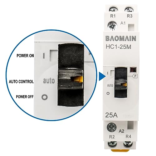 BAOMAIN 24V 2-Pole 25A Manual/Auto AC Contactor, 2NC, DIN Rail Mount