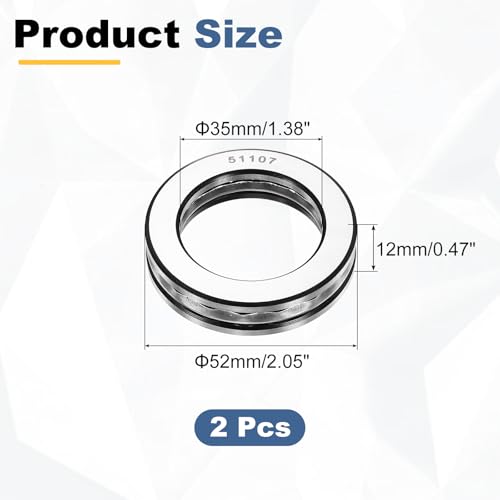 uxcell 2Pcs Thrust Ball Bearings, 35mm Bore 52mm OD 12mm Thick 51107 ABEC5 - size: 51107 35mm x 52mm x 12mm