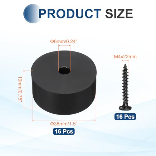 MECCANIXITY Rubber Speaker Isolation Feet,1.5"x0.75" Black Anti-Vibration Base Pad with Screws Amplifier Stand Feet Mat for Electronic Speaker Guitar HiFi Home Theater Sound System, Pack of 16 - size: 1.5"x0.75"