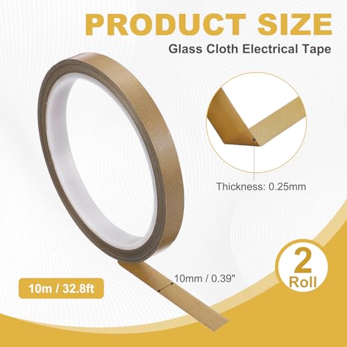 uxcell 2Roll High Temperature PTFE Heat Shield Tape 3/8"x32.8ft Glass Cloth - size: 3/8" x 32.8ft x 0.25mm Thick