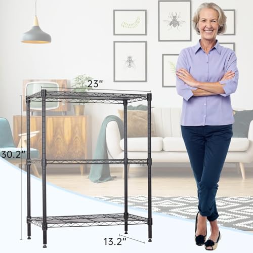 Meet perfect 3-Tier Wire Shelving Unit, 450 lb, 13.2x23x30.2 in, Black - color: Black, size: 3-Tier, 30.2"H × 13.2"W × 23"D