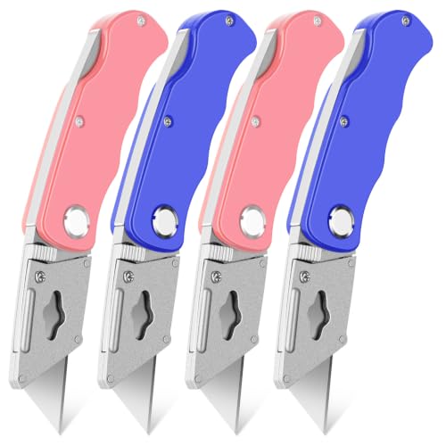 JETMORE 4 Pack Box Cutter Folding Utility Knife Razor Knife Carpet Knife - color: 4 Pack-c