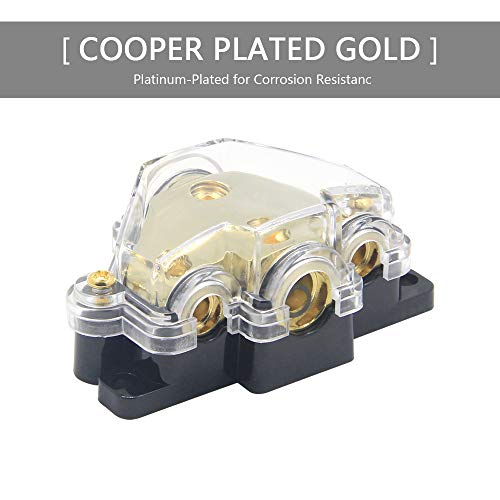 3 Way Power Distribution Block, 0/2/4 AWG Gauge in, 4/8 Gauge Out, Car Audio Stereo Amp Distribution Connecting Block for Audio Splitter (1 in 3 Out) - size: 3 Way