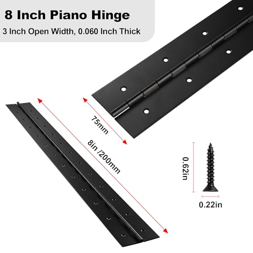 Heavy Duty Piano Hinge 8 Inch x 3 Inch Width, True 0.060'' Thick Stainless Steel Black Piano Hinge for Heavy Duty Cabinet, Door, Toolbox, Wooden Box, Metal Plate, Furniture, Industrial Project - size: 8 Inch (2PCS)
