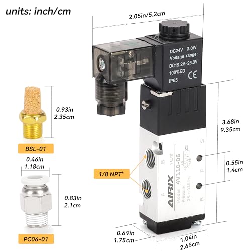 1/8" NPT Solenoid Valve 4V110-06, 5-Way 2-Pos, DC 24V, Junction Box - size: NPT1/8″, style: DC24/Junction on Box