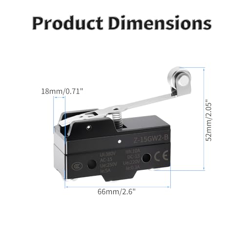2 Pcs Z-15GW2-B Micro Limit Switch, 5A 250VAC Micro Switch, SPDT - color: Z-15GW2-B
