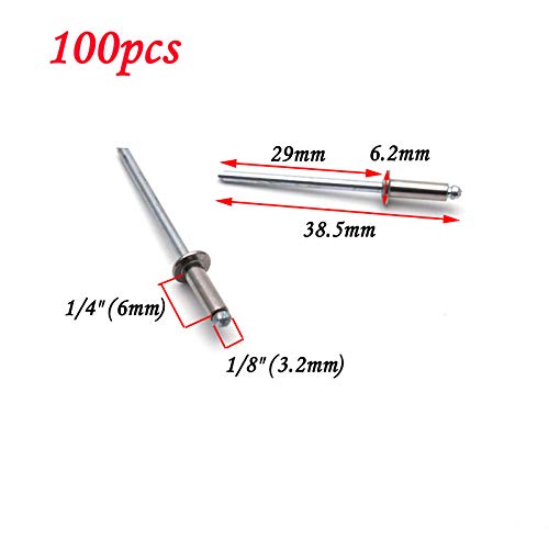 Antrader 100Pcs 1/8" x 1/4" 304 Stainless Steel Blind Rivets Pop Rivets - color: Silver, size: 1/8" x 1/4"