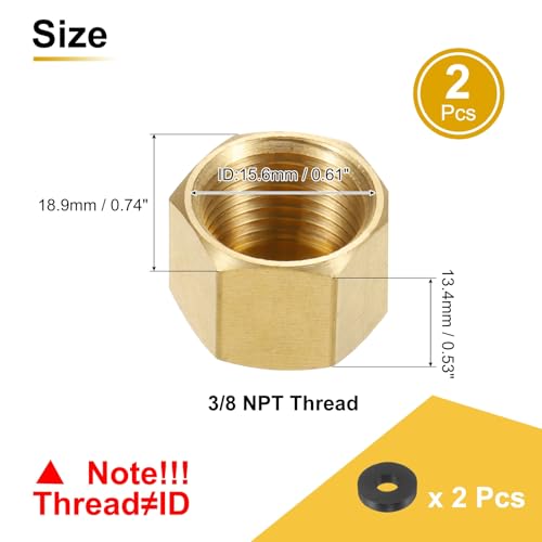 uxcell 2Pcs Brass Hex Head Compression Fitting Stop Valve Cap, 3/8 NPT - size: 3/8 NPT (ID 5/8")