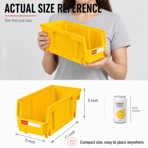 12 Pack Stackable Storage Bins Heavy Duty Parts Box Yellow - color: Yellow-12 Pack, size: 11"x5"x5"